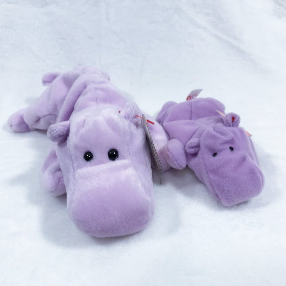 5/$25 Lilac Hippo and Baby Stuffed Animal Plush Beanie Babies